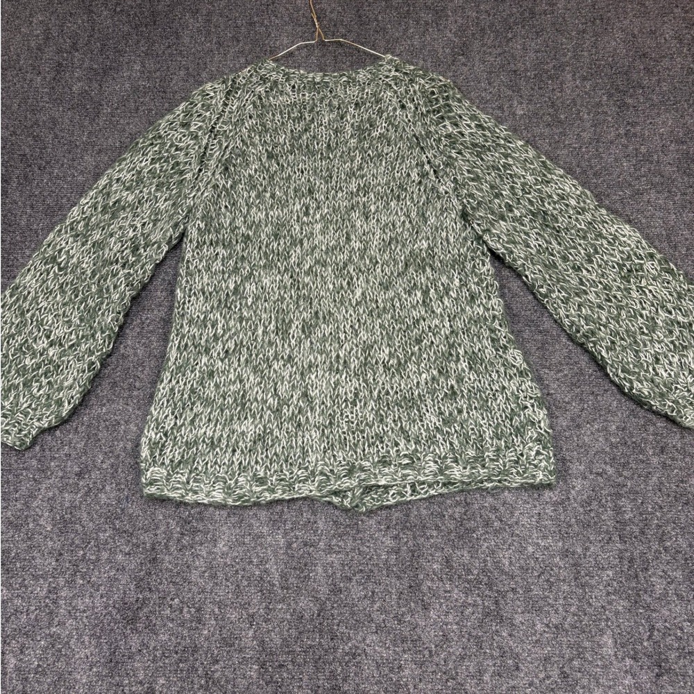 Handmade Cardigan Sweater Women Medium Green Wool Blend Chunky Marled Knit - Picture 4 of 8